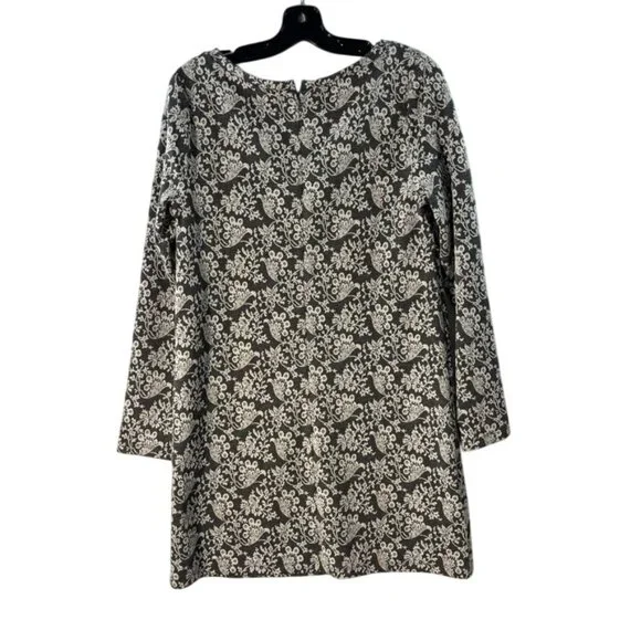 Loft Gray & White Floral Long-Sleeve Dress Size M With Back Zipper - Picture 3 of 11